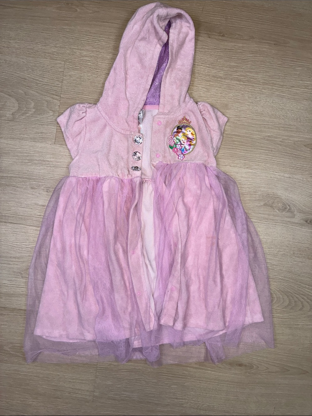 Disney Store Pink Hooded Tulle Princess Terry Cloth Swim Cover Up 5/6
